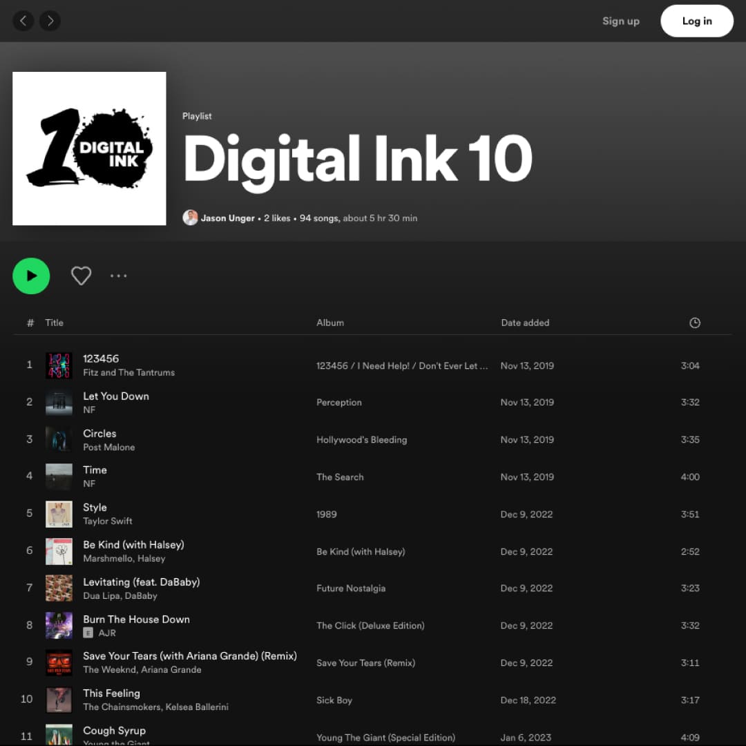 Digital Ink 10 Playlist